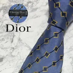 美品 Christian Dior トロッターロゴ 総柄 ドット柄 ネクタイ 青