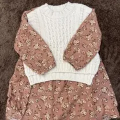 《最終値下》petit main 花柄ニットレイヤードワンピース