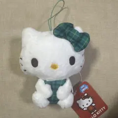 ハローキティ チェック×チェック おすわりマスコット ぬいぐるみ 緑