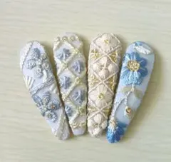インド刺繍リボンの花柄ヘアピン パッチン4個セット アソート