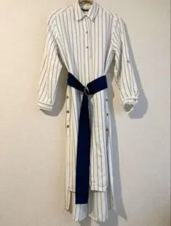 ZARA BASIC ストライプ　シャツワンピース　ベルト付き