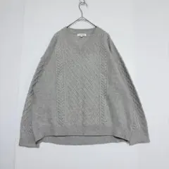 CLOSSHIクロッシー ケーブル編み Vネックニット セーター（LL）グレー