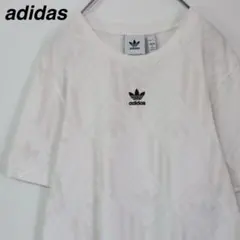 【総柄】アディダスオリジナルス Tシャツ 刺繍ロゴ センターロゴ スリーライン