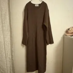 韓国人気ブランド RiLi ブラウンリブ編みロングワンピース