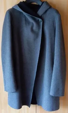 【23区】アンゴラ混ウールフード付きグレー✕ネイビーコート