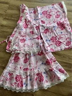 花柄ピンク甚平 レース付き