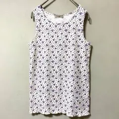 最終値下げ　タンクトップ　花柄　白×パープル　サマンサモスモス　綿混ノースリーブのサムネイル