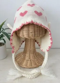 hushush ハッシュアッシュ ウサギデザイン ニット帽 ピンクハート うさぎ