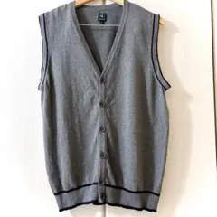 Straight up コットン100 グレー地 ネイビーライン ベスト(XL)