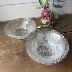 花模様　ガラスボウル3個セット
