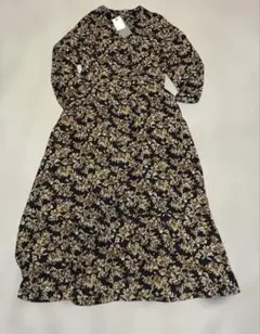 nano universeシャギーフラワー　ロングワンピース36ネイビー