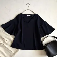 ⭐︎美品⭐︎ SLOBE IENA フレアスリーブブラウス ネイビー 38 洗えるのサムネイル