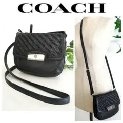 良品 コーチ レザー ミニショルダーバッグ サコッシュ 黒 レディース メンズ