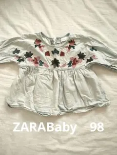 ザラベビー　98 刺繍 花柄 デニムチュニック