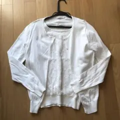 アンサンブル白　レース付き半袖シャツと長袖のカーディガン