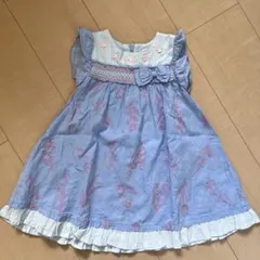 Souris 花柄　刺繍 ノースリーブ ワンピース ブルー　95cm スーリーのサムネイル