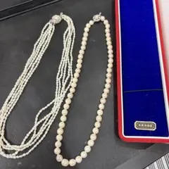 本真珠ネックレス 2本セット 6.5mm-6.8mm 5連真珠 silver金具