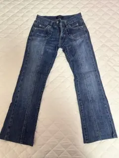 フレアデニムパンツ ダークブルー ウエスト61