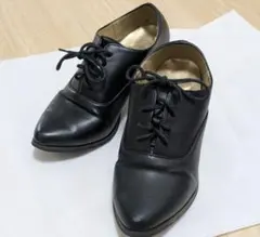 【未使用に近い】ブラック レザー レースアップ オックスフォード パンプス S