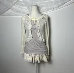 レースカーディガン フリル 森ガール 短丈 ホワイト Y2K フェアリーグランジ