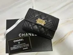 CHANEL ボーイシャネル 三つ折り財布 キャビアスキン ブラック