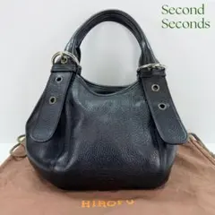 未使用級　ヒロフ　ハンドバッグ　ミニボストン　シボ革　Hロゴ　ネイビー ランポ】レザーハンドバッグ S 2WAY 本革 ミニバッグ（商品番号