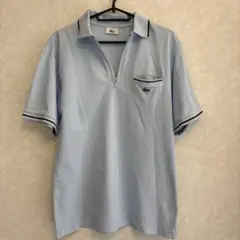 80s、90s LACOSTE ライトブルーポロシャツ Mサイズ　ジップアップ