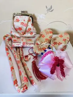 七五三 小物セット 赤と金 花柄