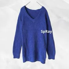 b990【スプレイ】もこもこロングセーターVネックモヘアニット　ルーズカジュアル