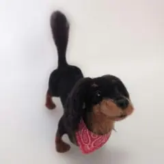 羊毛フェルト★ミニチュアダックス★ 赤いバンダナ付き