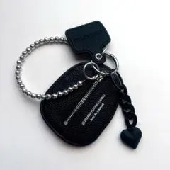 B37レザーポーチキーケース　バッグチャーム　コインケース　小物入れ　黒ブラック