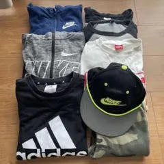 男の子130140NIKE adidas秋冬長袖パーカーロンT帽子セット売り