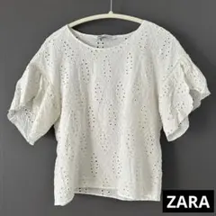 ZARA ザラ 刺繍 半袖ブラウス ホワイト Sサイズのサムネイル