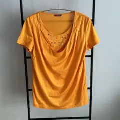 アマカ AMACA ビジュー ドレープTシャツ オレンジ 40