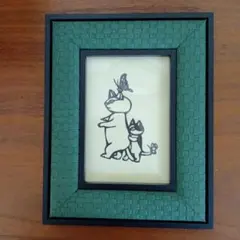 猫の親子と蝶々の切り絵フレーム付き＋おまけ付き