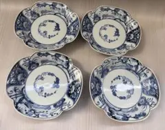 三洋陶器　龍峰窯　染付　古伊万里　木瓜型皿　4枚セット　楕円皿　松竹梅　和食器