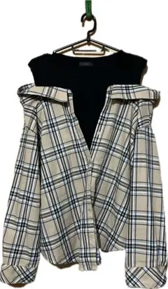 オフショルダー チェック柄シャツ