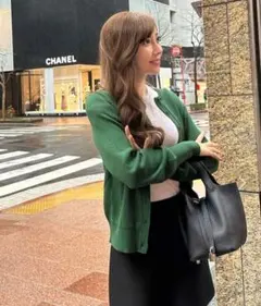 神戸レタス 岡部あゆみさんコラボ UVカットルーネックカーディガン 長袖グリーンのサムネイル