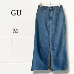 GU ジーユー デニムスリットロングスカート インディゴブルー M