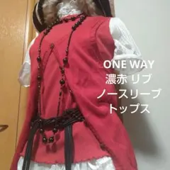 ONE WAY レッド リブノースリーブ トップス フェアリーグランジ y2kのサムネイル