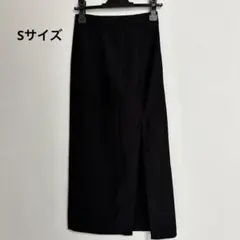 ブラックロングスカート フロントタックデザイン　S