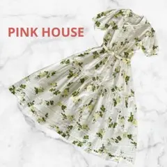 美品✨ピンクハウス　PINK HOUSE ロングワンピース　生成薔薇プリント　白