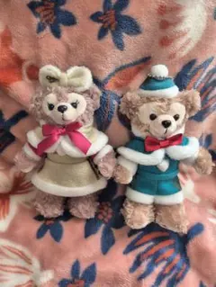 ダッフィー＆シェリーメイ　クリスマス　ぬいぐるみバッジ