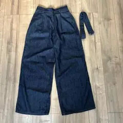 GU ライトデニムベルテッドワイドパンツ(丈標準) ネイビー/S 【裾直し無し】