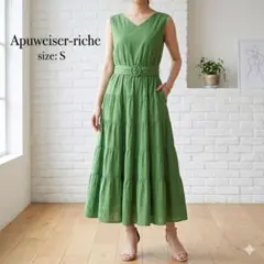 アプワイザーリッシェ ベルト付Vネックティアードワンピース グリーン S 1