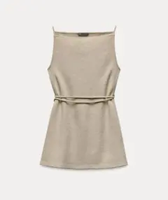 ZARA ベルト付きソフトロングピケトップス ライトベージュ S 7-9号のサムネイル