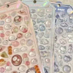 ボンボンドロップシール　シャーベット　もちもち　よるねこ　みずいろ　３枚セット
