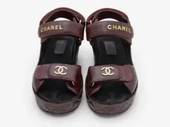 CHANEL 厚底サンダル マトラッセ ボルドー 37のサムネイル