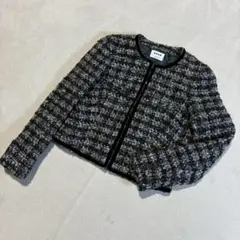 PLST(プラステ)ノーカラーツイードジャケット ショート丈ジャケットフォーマル