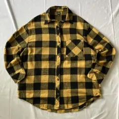 00s チェック ネルシャツ 黒 黄 グランジ Y2K 平成 大人気 古着